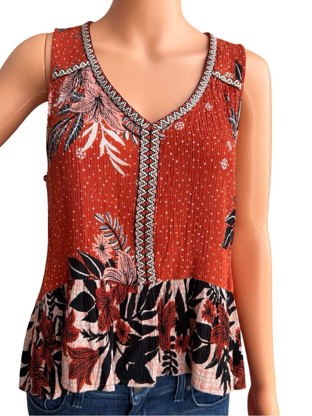 Patrons of Peace Rust Floral V-Neck Peplum Cami